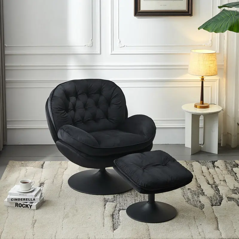 Swivel Leisure Lounge Chair Velvet Black Hue Stool Modern Comfort levin furniture