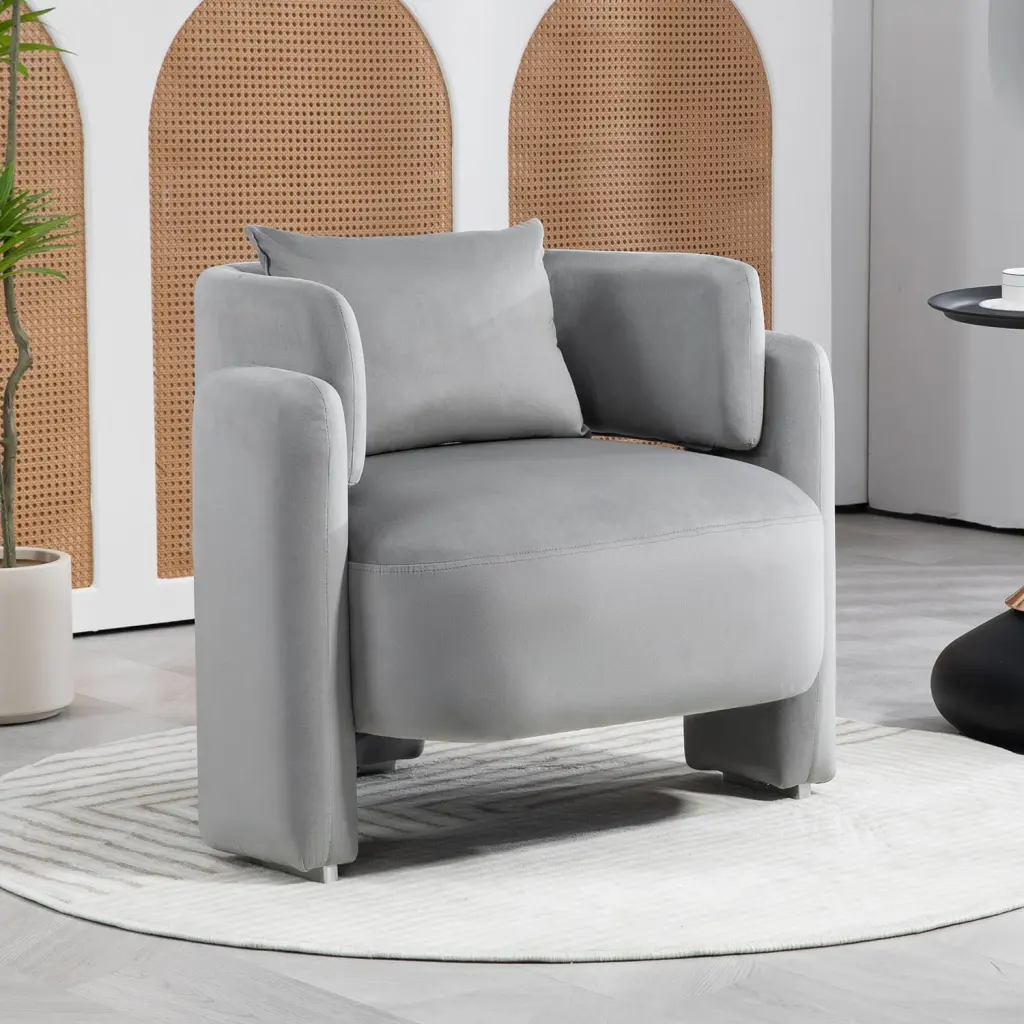 Modern Design Velvet Lounge Chair Single Sofa Pillows Living Room