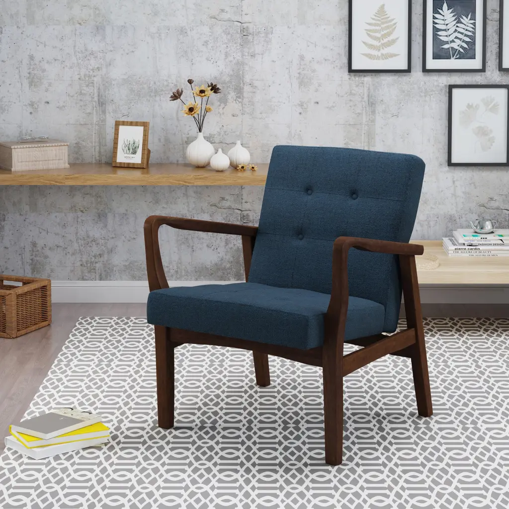 Club Chair Navy Blue Material - Comfortable Upholstered Lounge Chair nh-cozy home