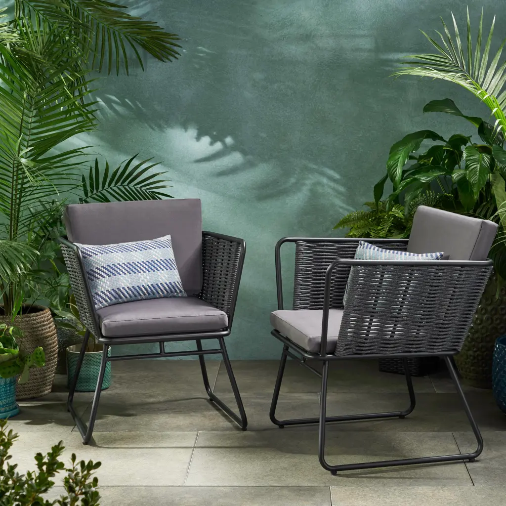 La Jolla Chair Dark Grey Woven Rope Outdoor Patio Lounge Chair nh-kisa