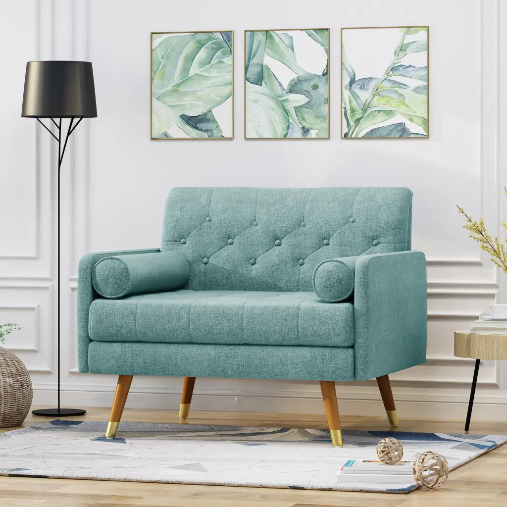 Club Chair Blue Material Upholstered Lounge Chair Living Room nh-purenest