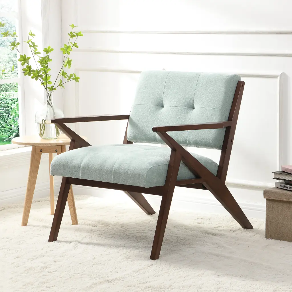 Scandi Ease Green Solid Wood and MDF Lounge Chair Modern Seating nh-purenest