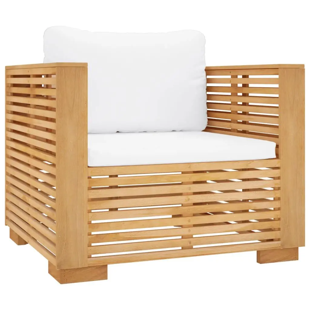 Patio Sofa Chair Cream Cushions Solid Wood Teak Outdoor Lounge Chair