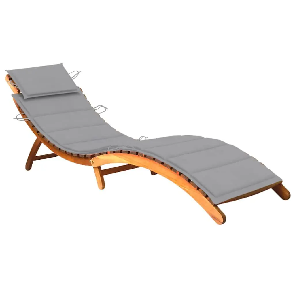 Patio Sun Lounger Cushion Solid Acacia Wood Adjustable Outdoor Recliner