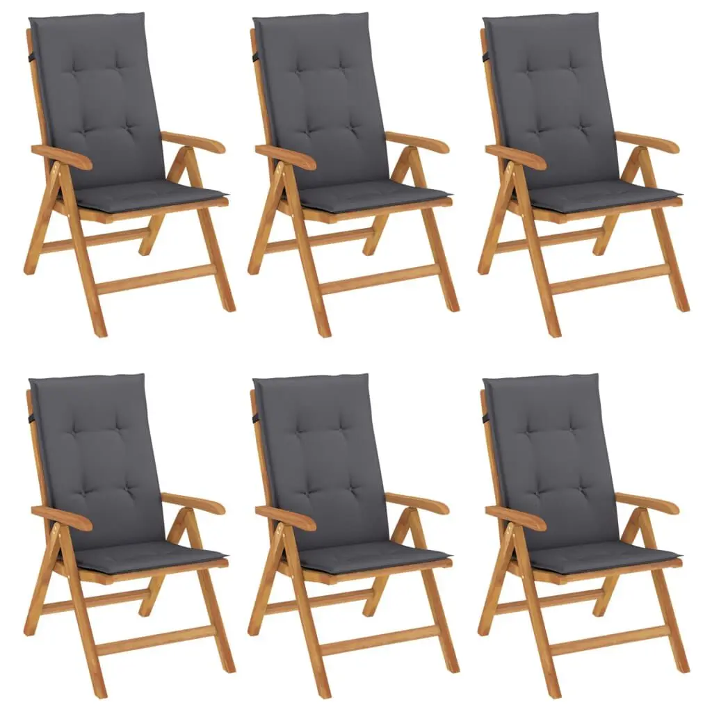 6 Piece Reclining Patio Chairs Cushions Solid Wood Teak Outdoor Lounge Set