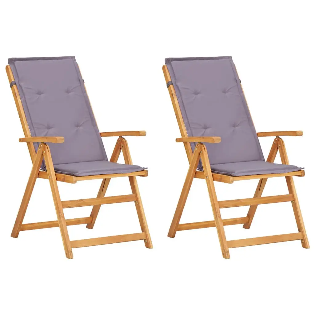 Reclining Patio Chairs 2 Piece Set Brown Solid Acacia Wood
