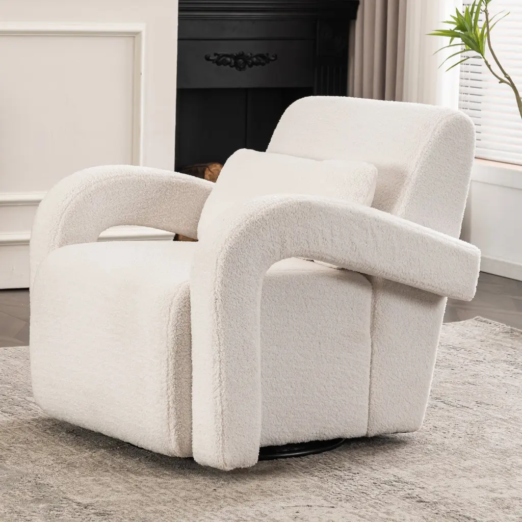 Comfortable White Teddy Fabric Armchair Modern Lounge Chair rnb