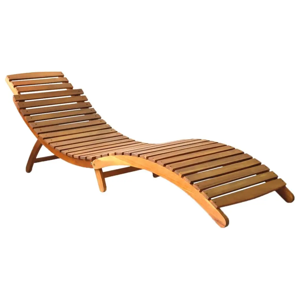Solid Acacia Wood Sun Lounger Brown Outdoor Patio Chaise Lounge