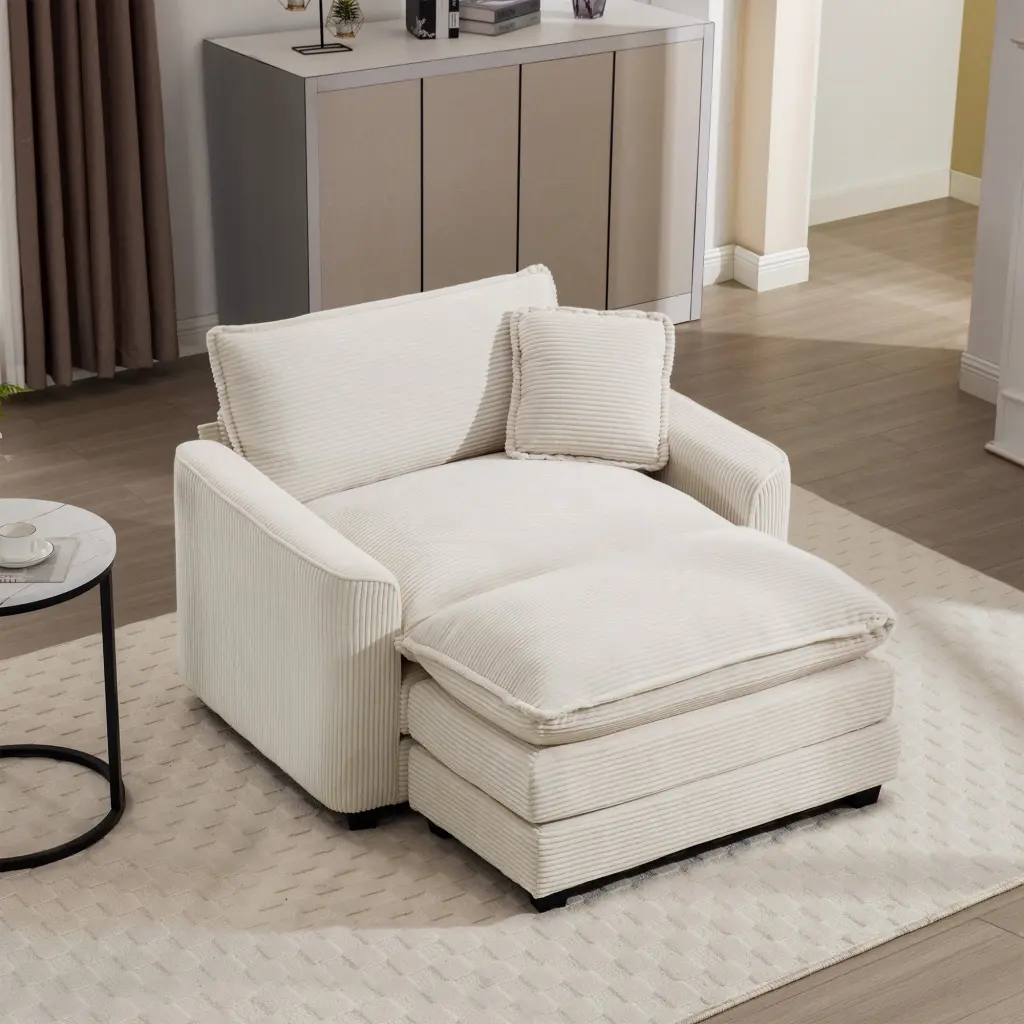 Cozy Single Chair Deep Seat Sofa Footstool and Pillow ui furniture
