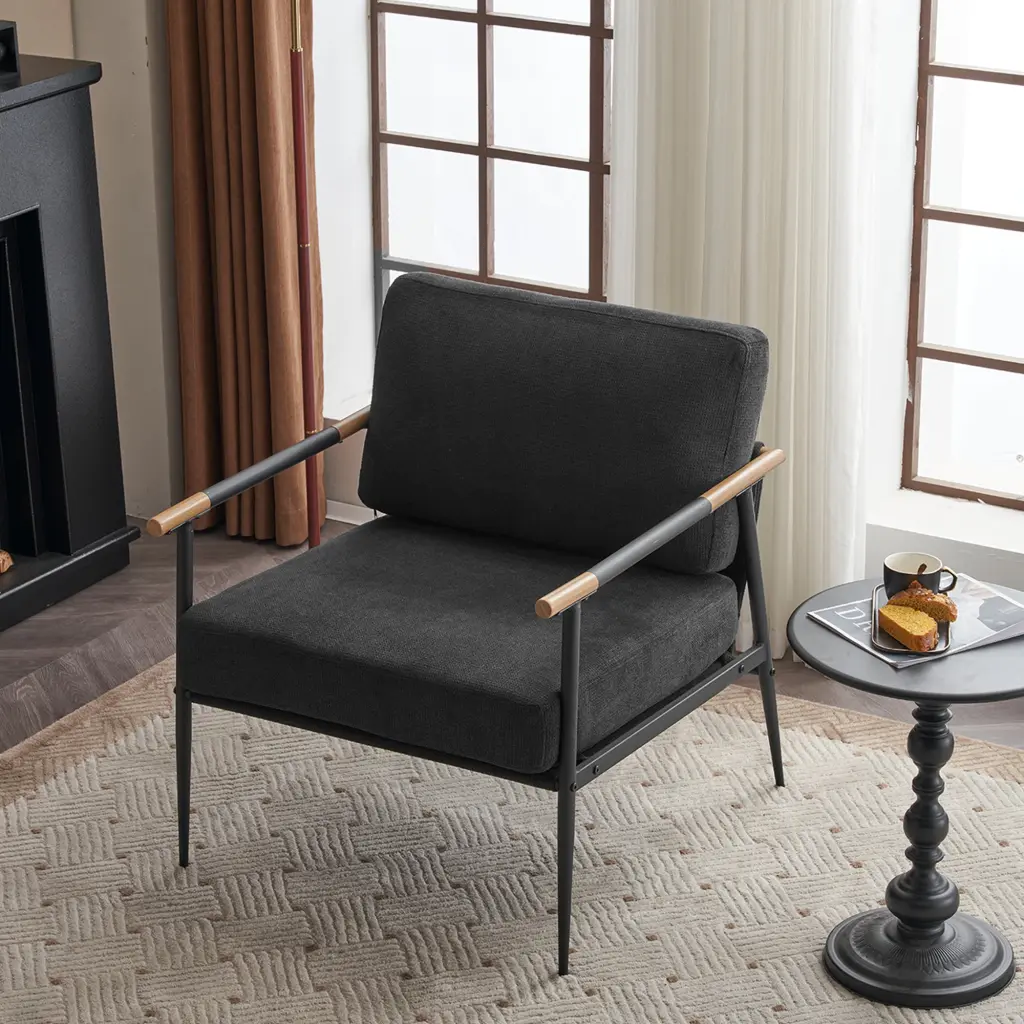 Leisure Lounge Arm Chair Metallic Frame and Upholstered Side Chair Design ui furniture