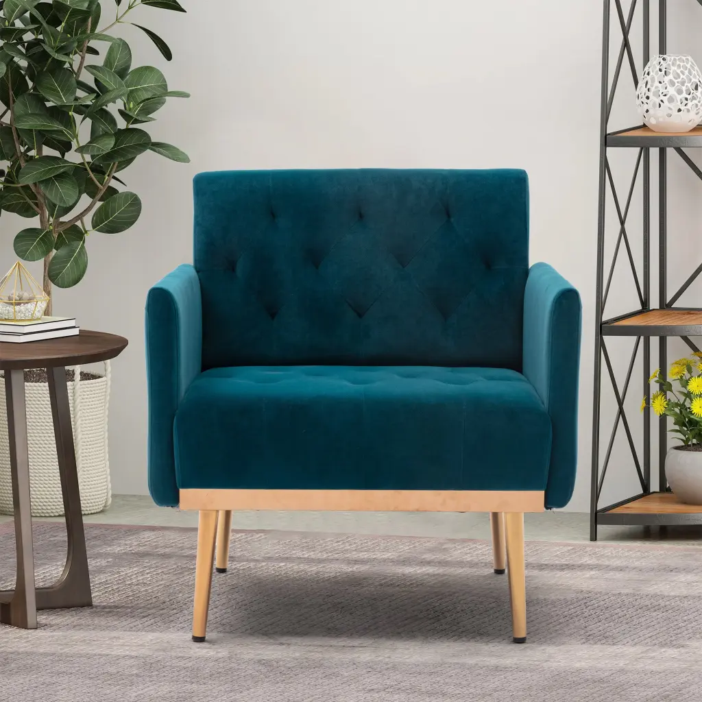 Coolmore Accent Chair Leisure Single Sofa Rose Gold Feet Teal w1539 coolmore