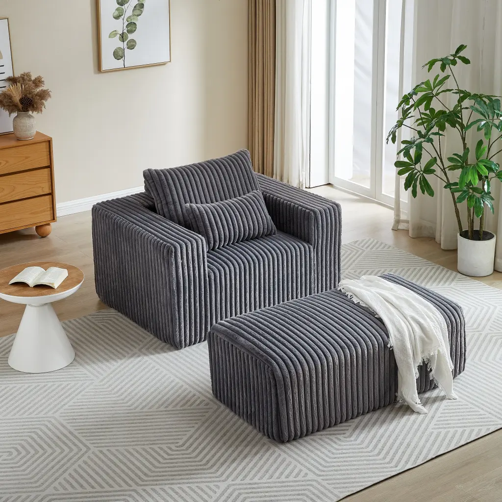 62.5 Inch Corduroy Sponge Sofa Lounge Chair Removable Footrest Living Room welike furniture