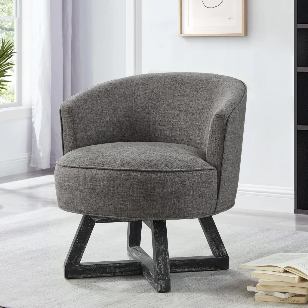 Swivel Lounge Chair Cross Influenced Wooden Base and Solid Wood Construction wm home furniture
