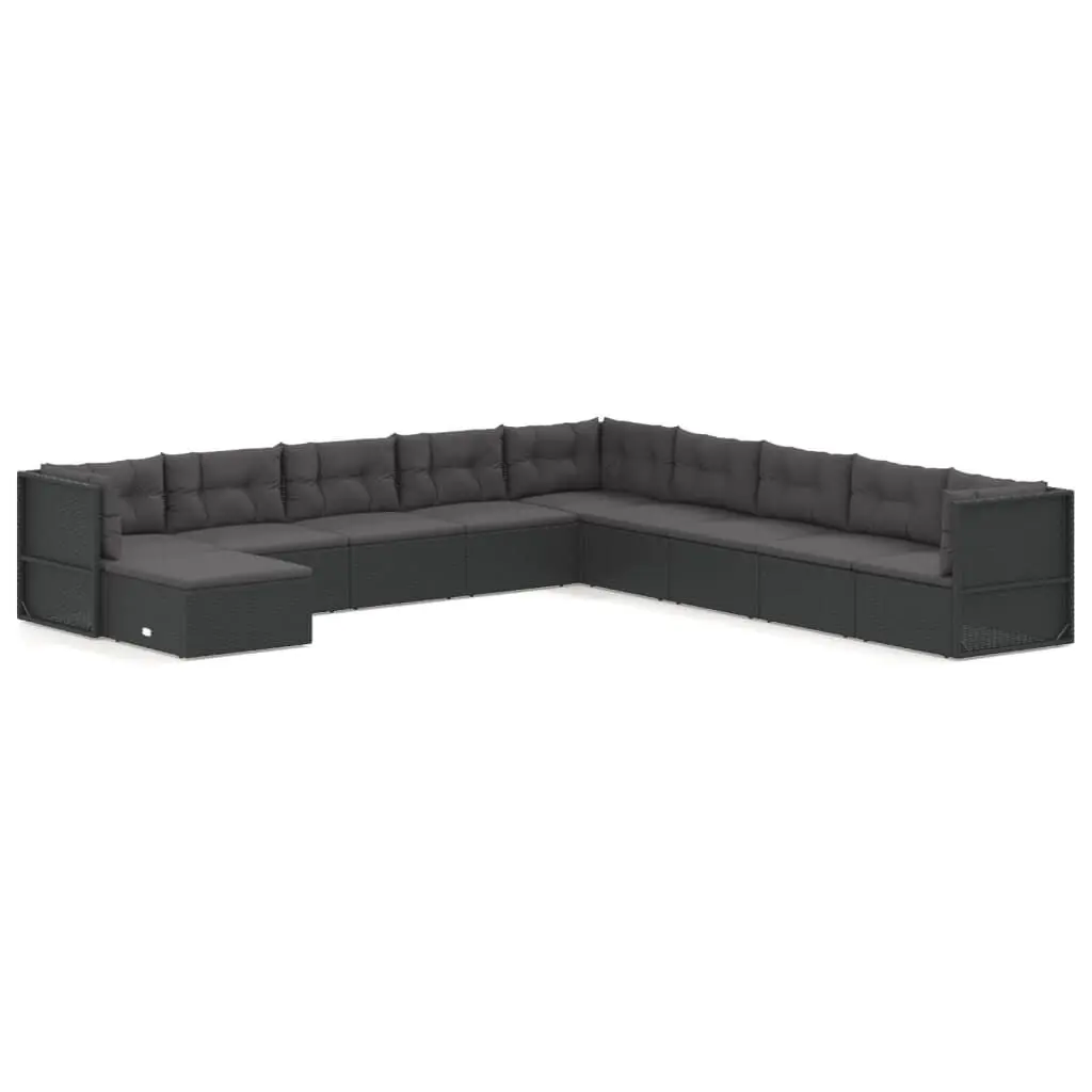 Black Poly Rattan 10 Piece Patio Lounge Set Cushions
