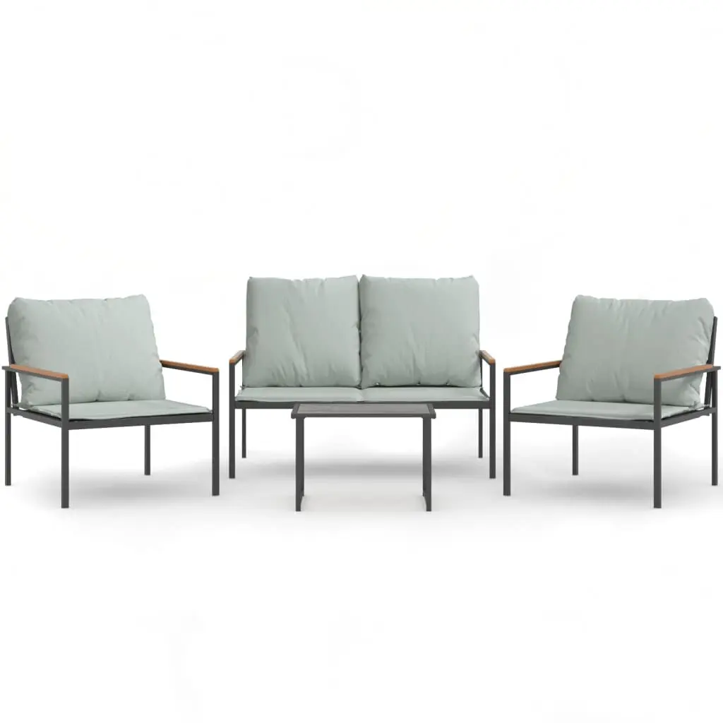 4 Piece Anthracite Steel Patio Lounge Set Cushions