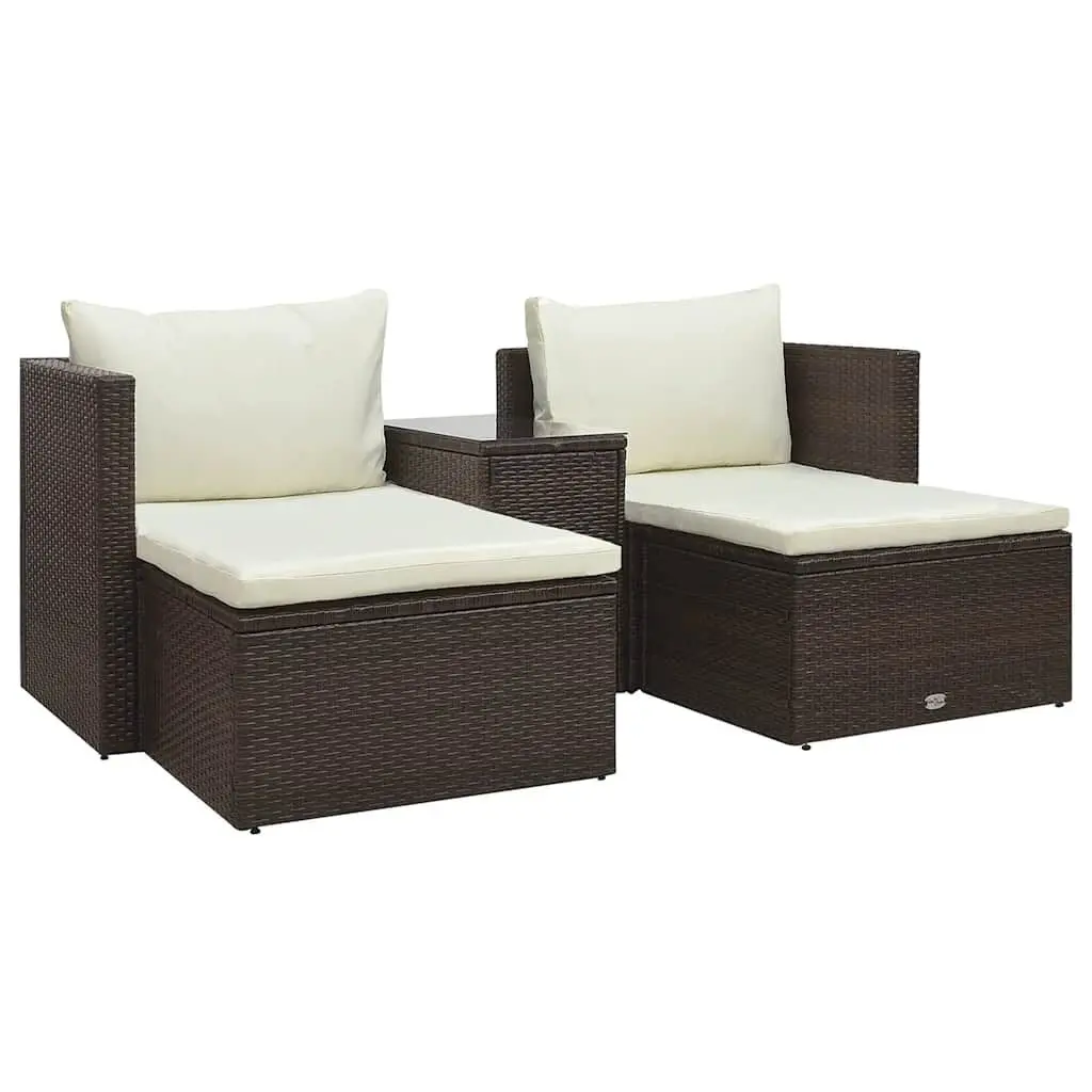 5 Piece Garden Lounge Set Cushions Brown Poly Rattan Outdoor Furniture