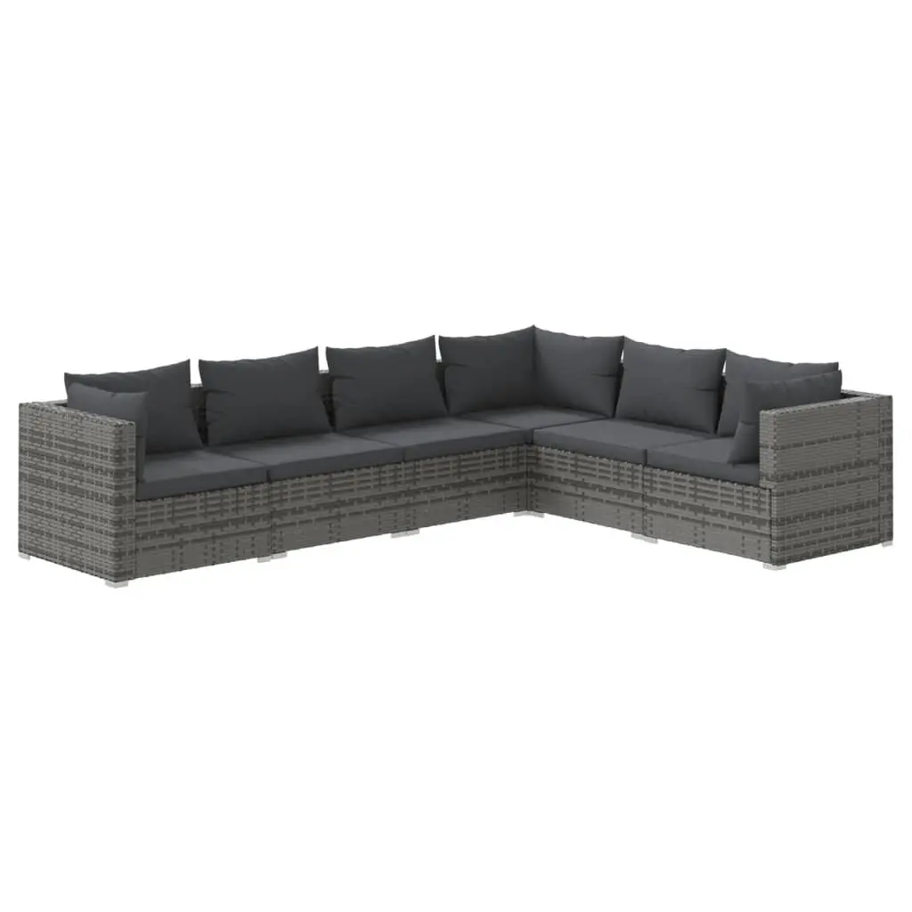 6 Piece Gray Poly Rattan Patio Lounge Set Cushions