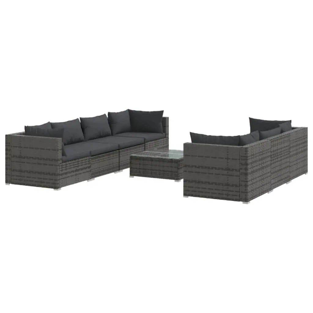 8 Piece Gray Poly Rattan Patio Lounge Set Comfort Cushions