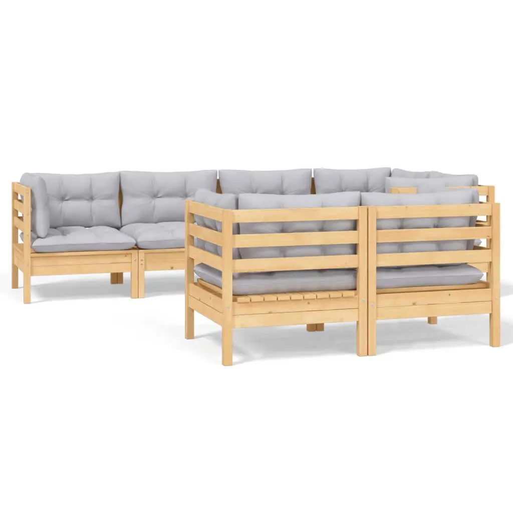 7 Piece Patio Lounge Set Cream Cushions Solid Pinewood Outdoor Furniture