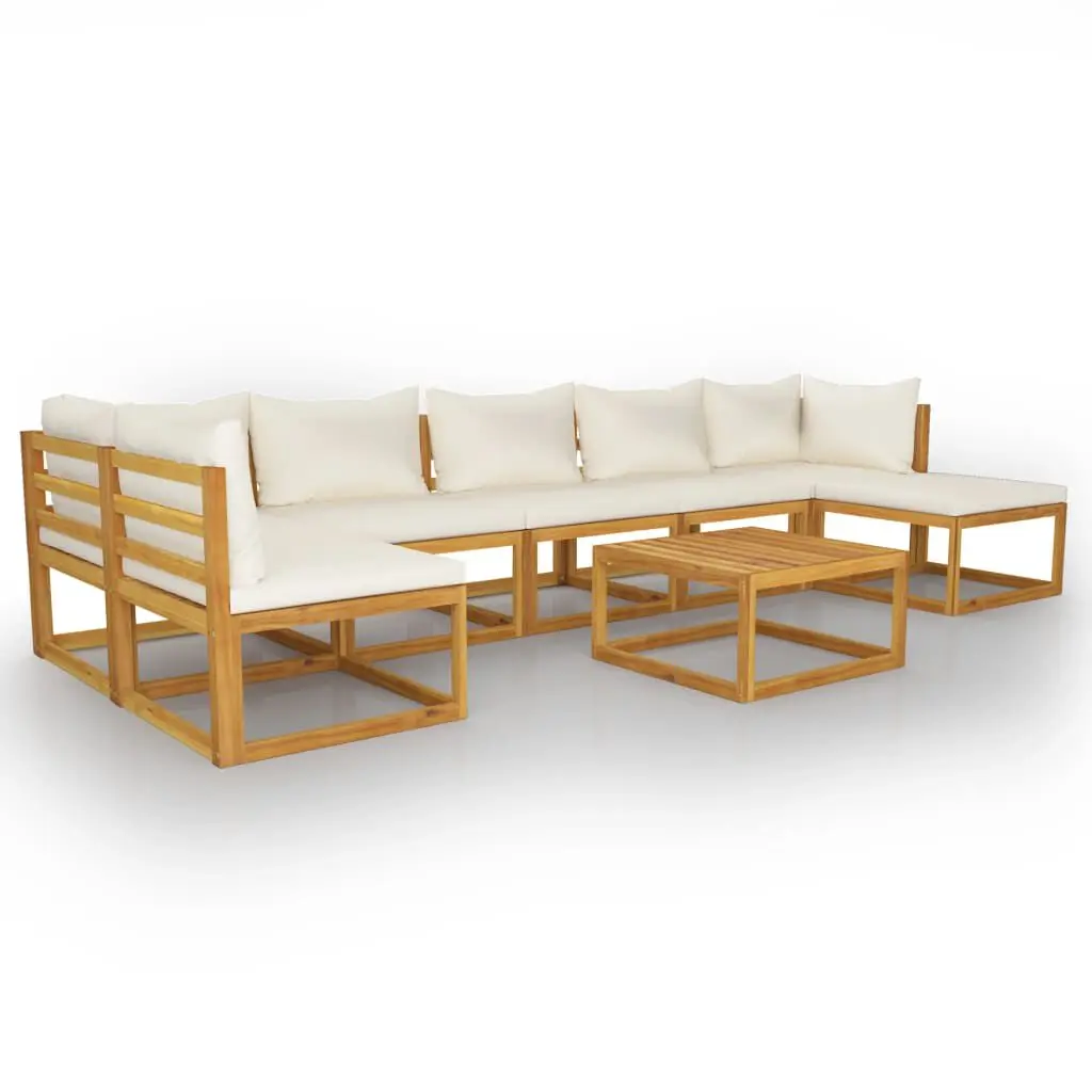 8 Piece Patio Lounge Set Cushion Cream Solid Acacia Wood Outdoor Furniture