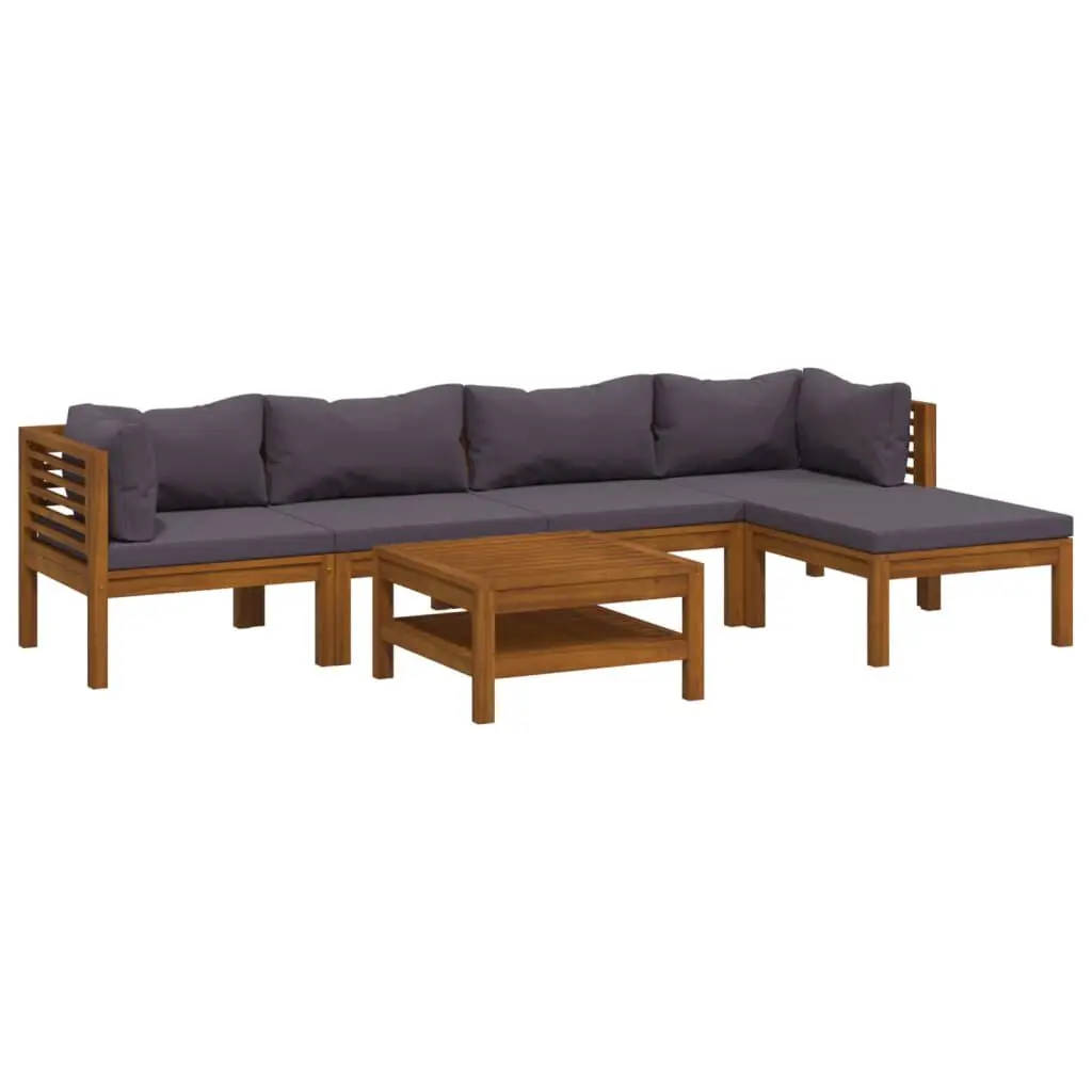 6 Piece Patio Lounge Set Cushion Solid Acacia Wood Outdoor Furniture