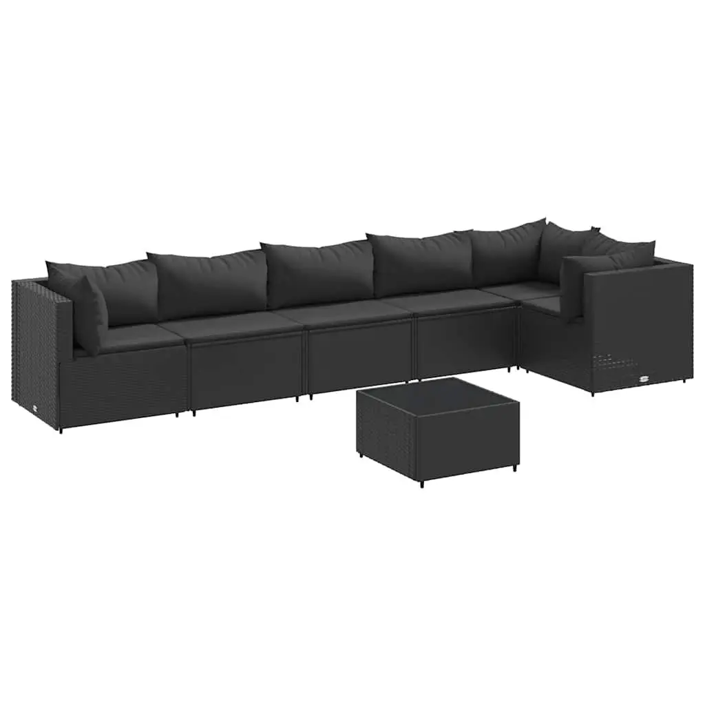 7 Piece Patio Lounge Set Cushions Black Poly Rattan Outdoor Furniture Set