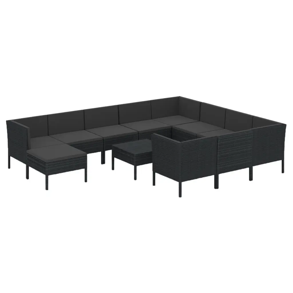 12 Piece Patio Lounge Set Cushions Black Poly Rattan Outdoor Furniture
