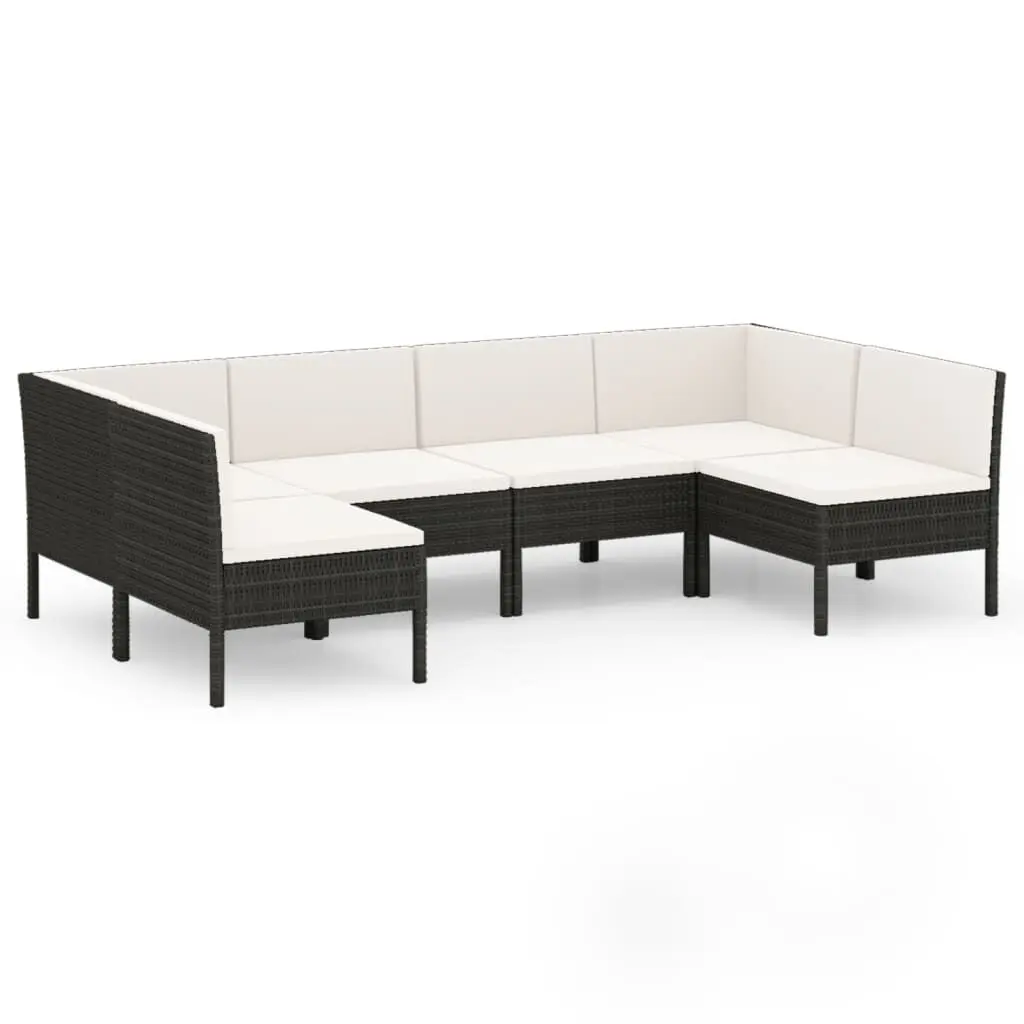 6 Piece Patio Lounge Set Cushions Black Poly Rattan Outdoor Seating