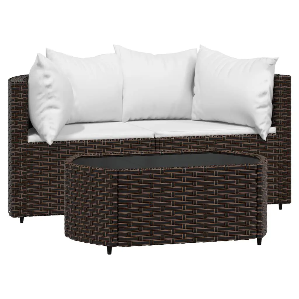 3 Piece Patio Lounge Set Cushions Brown Poly Rattan Outdoor Furniture