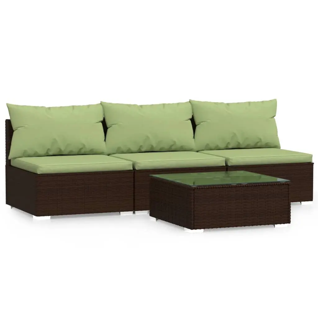 4 Piece Patio Lounge Set Cushions Brown Poly Rattan Outdoor Furniture