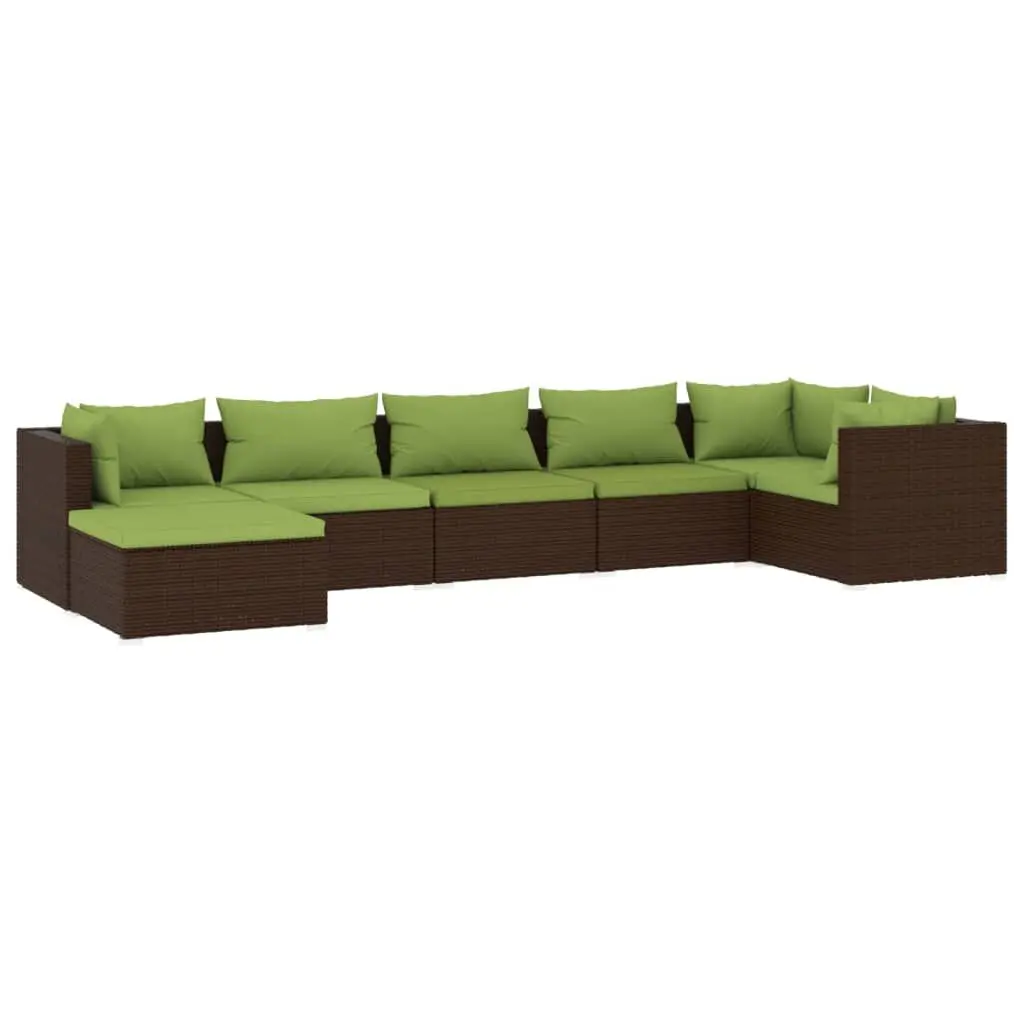 7 Piece Patio Lounge Set Cushions Brown Poly Rattan Outdoor Furniture