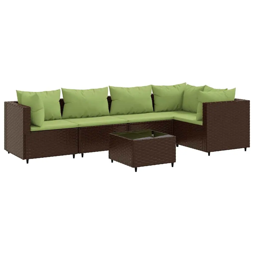 6 Piece Patio Lounge Set Cushions Brown Poly Rattan Outdoor Furniture