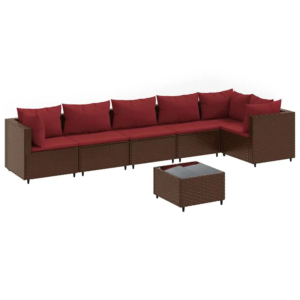 7 Piece Patio Lounge Set Cushions Brown Poly Rattan Outdoor Furniture