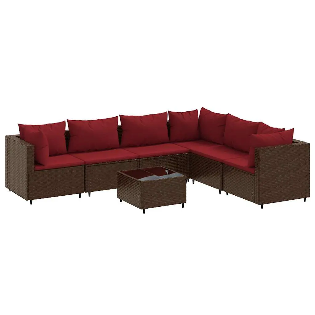 7 Piece Patio Lounge Set Cushions Brown Poly Rattan Outdoor Furniture Set
