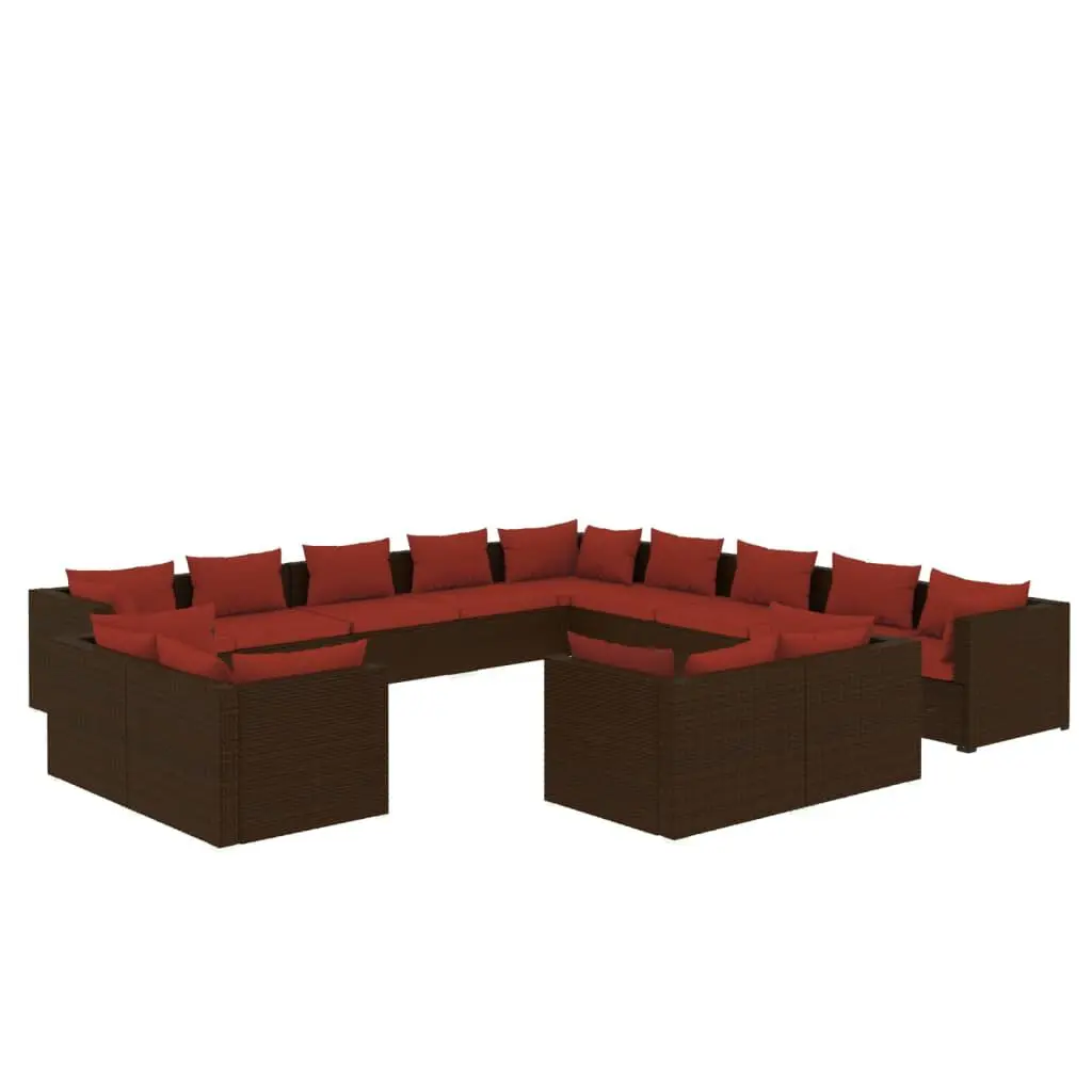13 Piece Patio Lounge Set Cushions Brown Poly Rattan Outdoor Furniture
