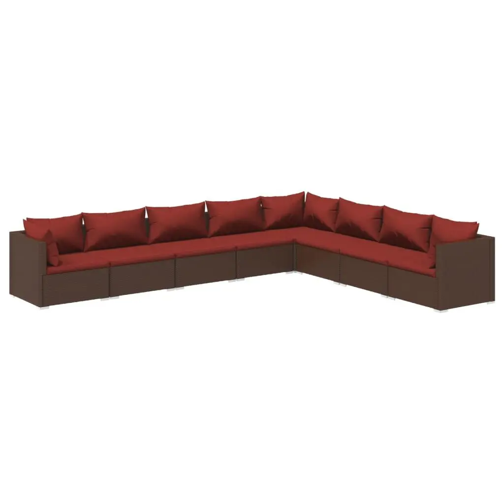 8 Piece Patio Lounge Set Cushions Brown Poly Rattan Outdoor Seating