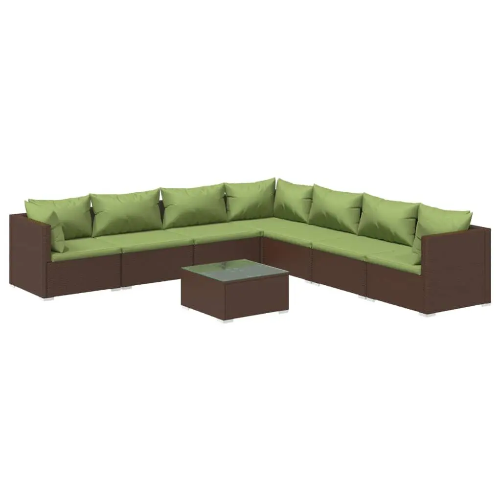 8 Piece Patio Lounge Set Cushions Brown Poly Rattan Outdoor Furniture