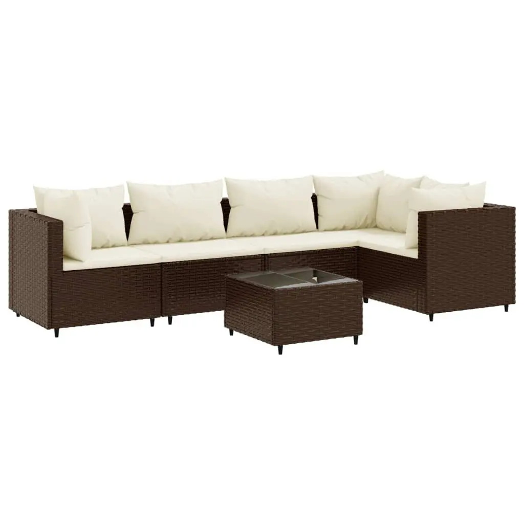 6 Piece Patio Lounge Set Cushions Brown Poly Rattan Outdoor Furniture