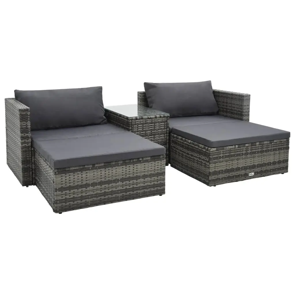 5 Piece Patio Lounge Set Cushions Gray Poly Rattan Outdoor Seating