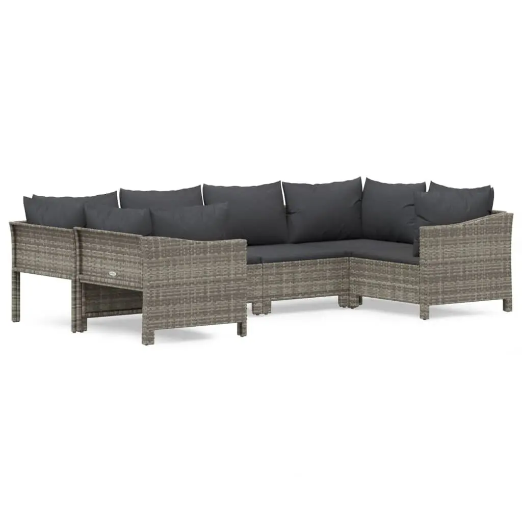 6 Piece Patio Lounge Set Cushions Gray Poly Rattan Outdoor Furniture