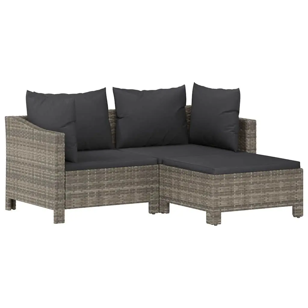 3 Piece Patio Lounge Set Cushions Gray Poly Rattan Outdoor Furniture