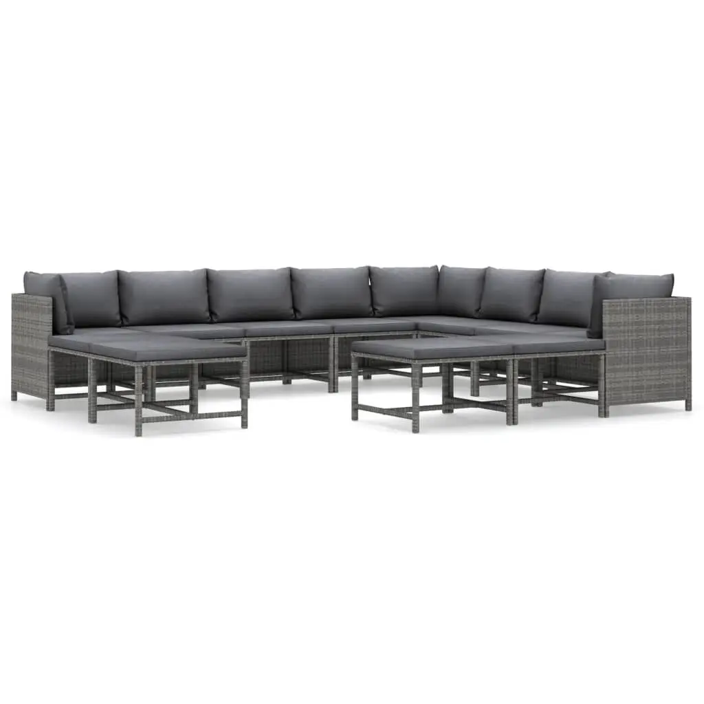 12 Piece Patio Lounge Set Cushions Gray Poly Rattan Outdoor Furniture