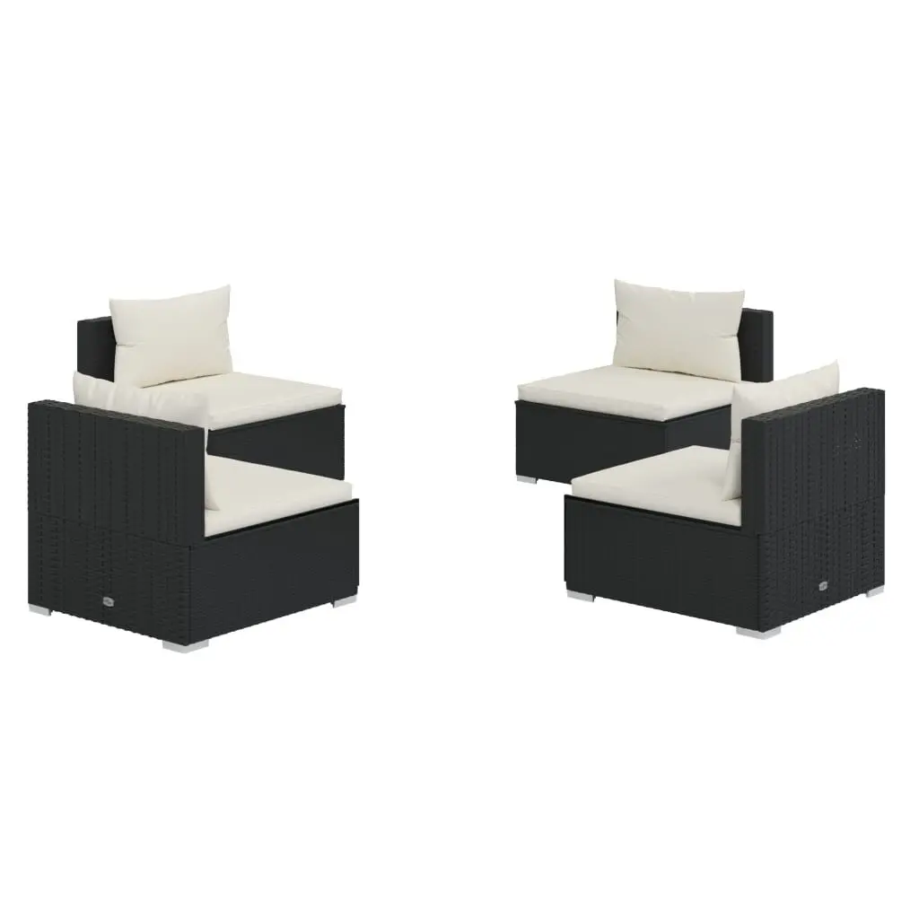 4 Piece Patio Lounge Set Cushions Poly Rattan Black Outdoor Furniture