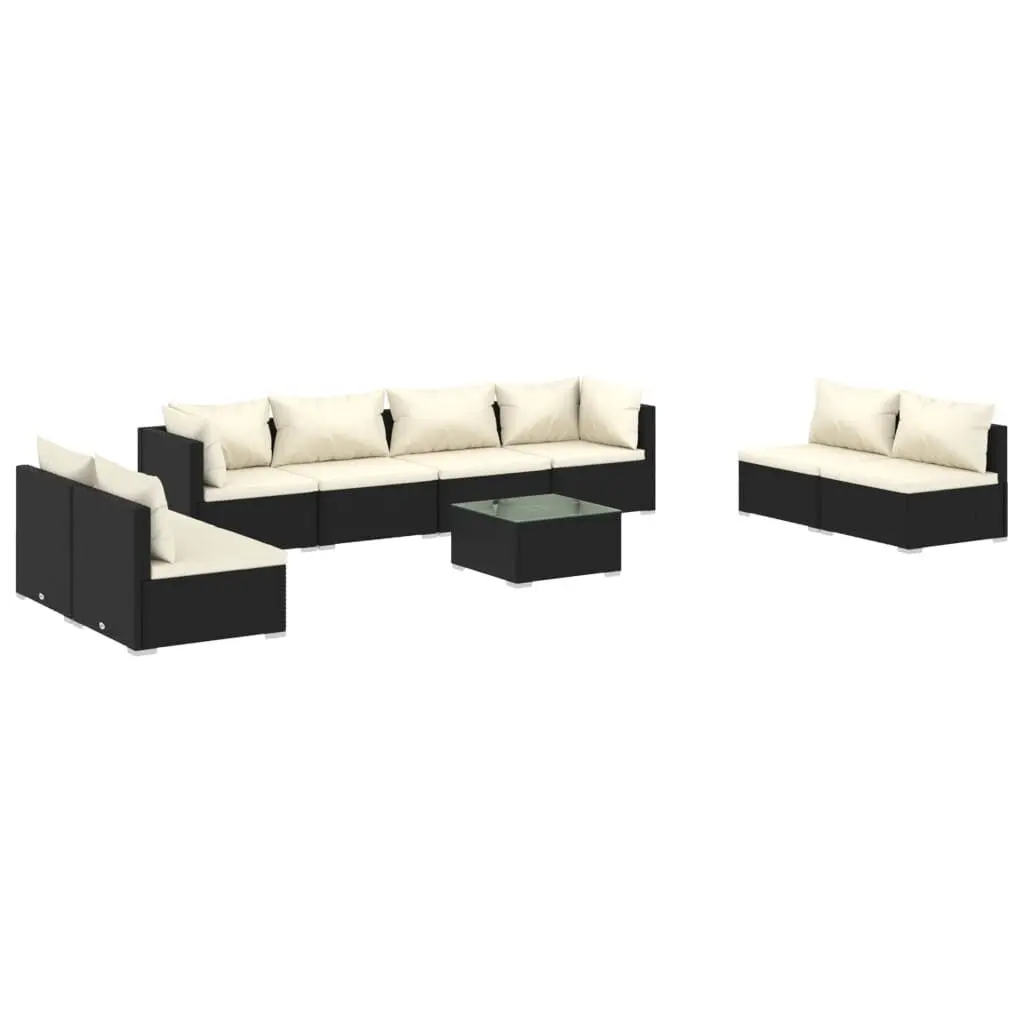 9 Piece Patio Lounge Set Cushions Poly Rattan Black Outdoor Furniture
