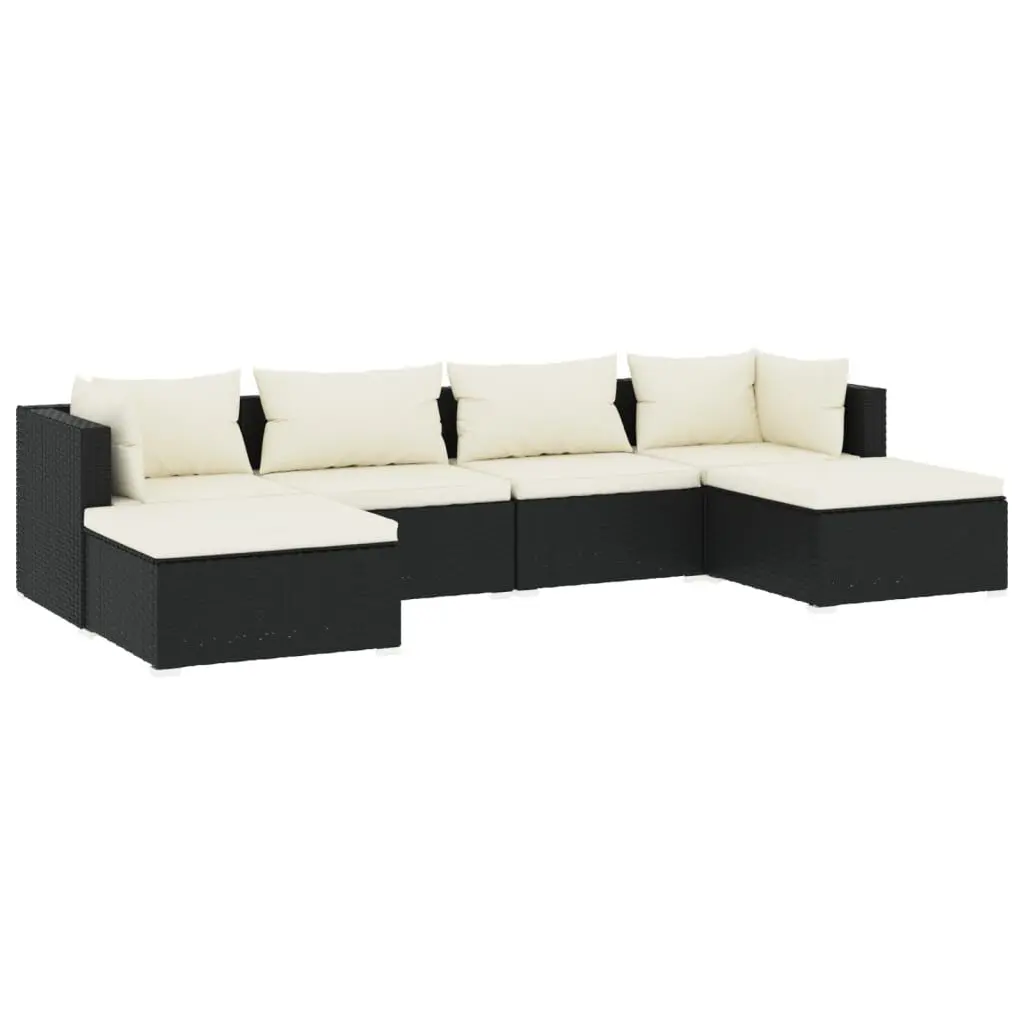 6 Piece Patio Lounge Set Cushions Poly Rattan Black Outdoor Furniture