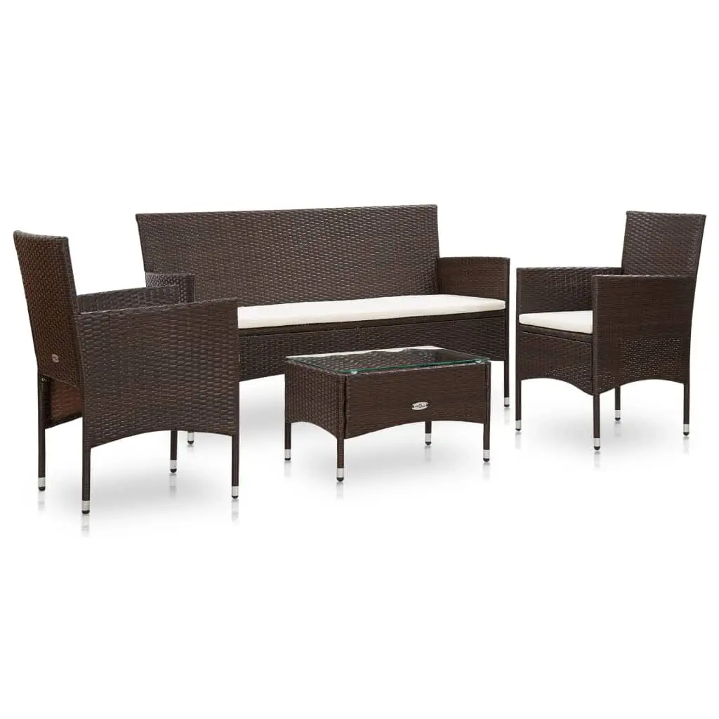4 Piece Patio Lounge Set Cushions Poly Rattan Brown Outdoor Furniture