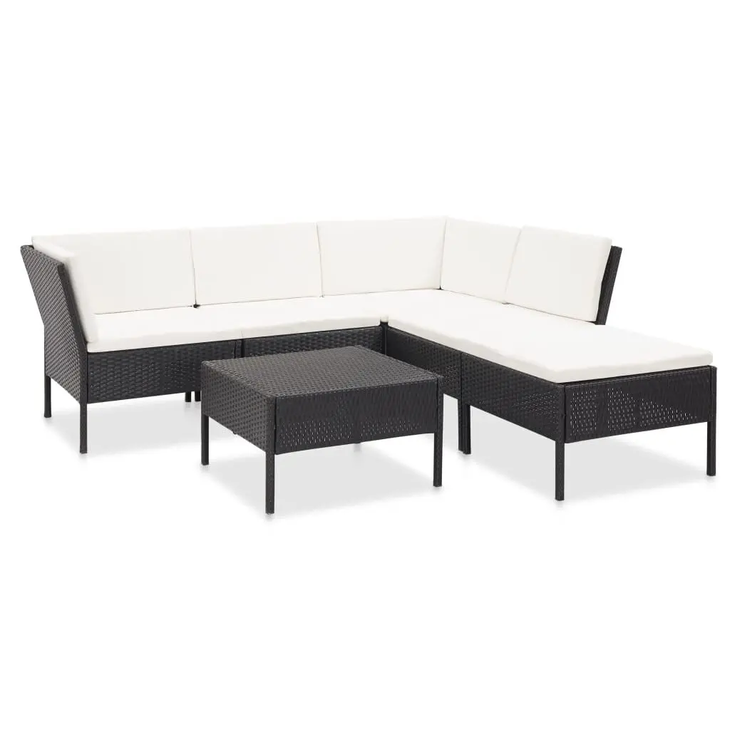 6 Piece Patio Lounge Set Cushions Poly Rattan Black Outdoor Seating