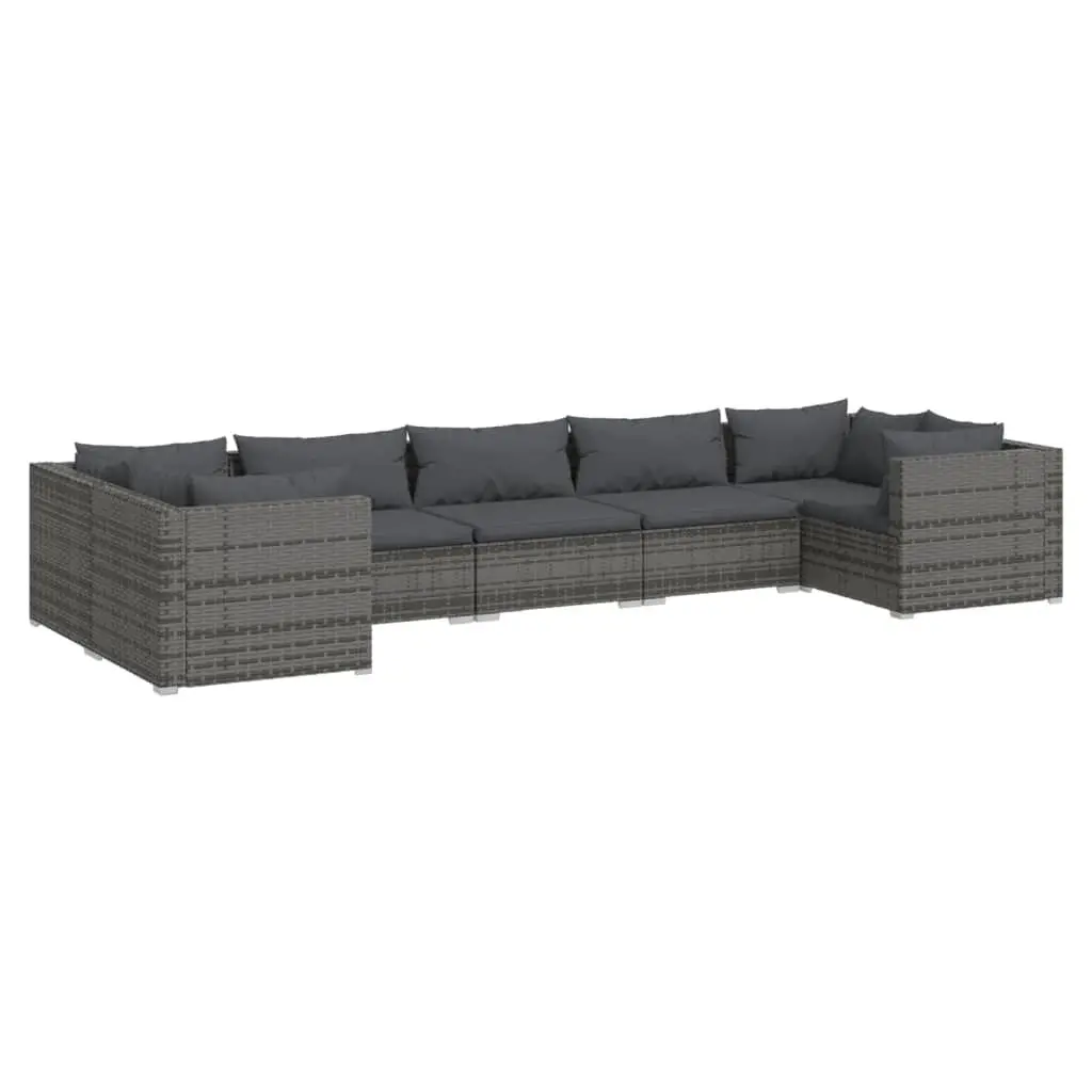 7 Piece Patio Lounge Set Cushions Poly Rattan Gray Outdoor Furniture Set