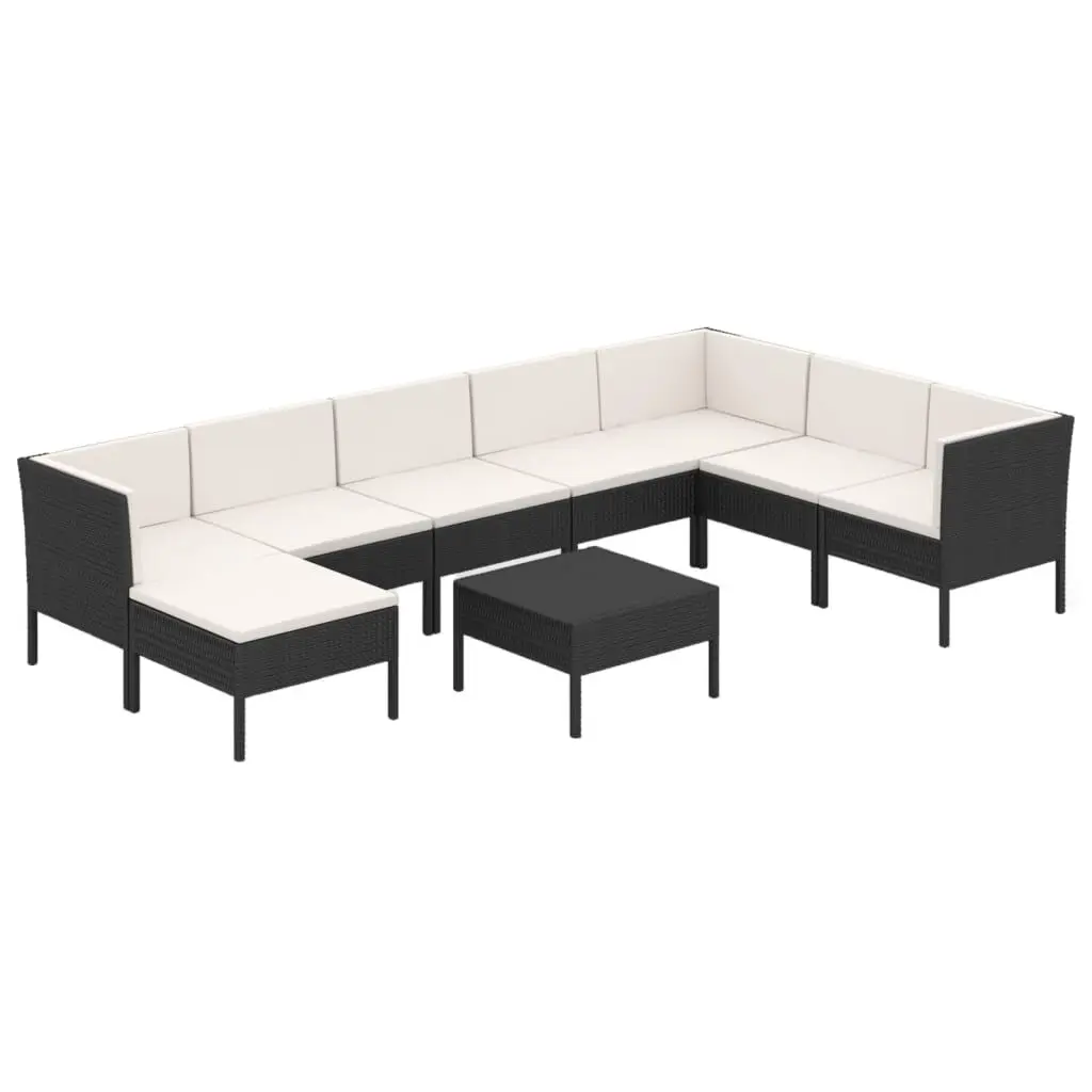 9 Piece Patio Lounge Set Cushions Poly Rattan Black Outdoor Seating
