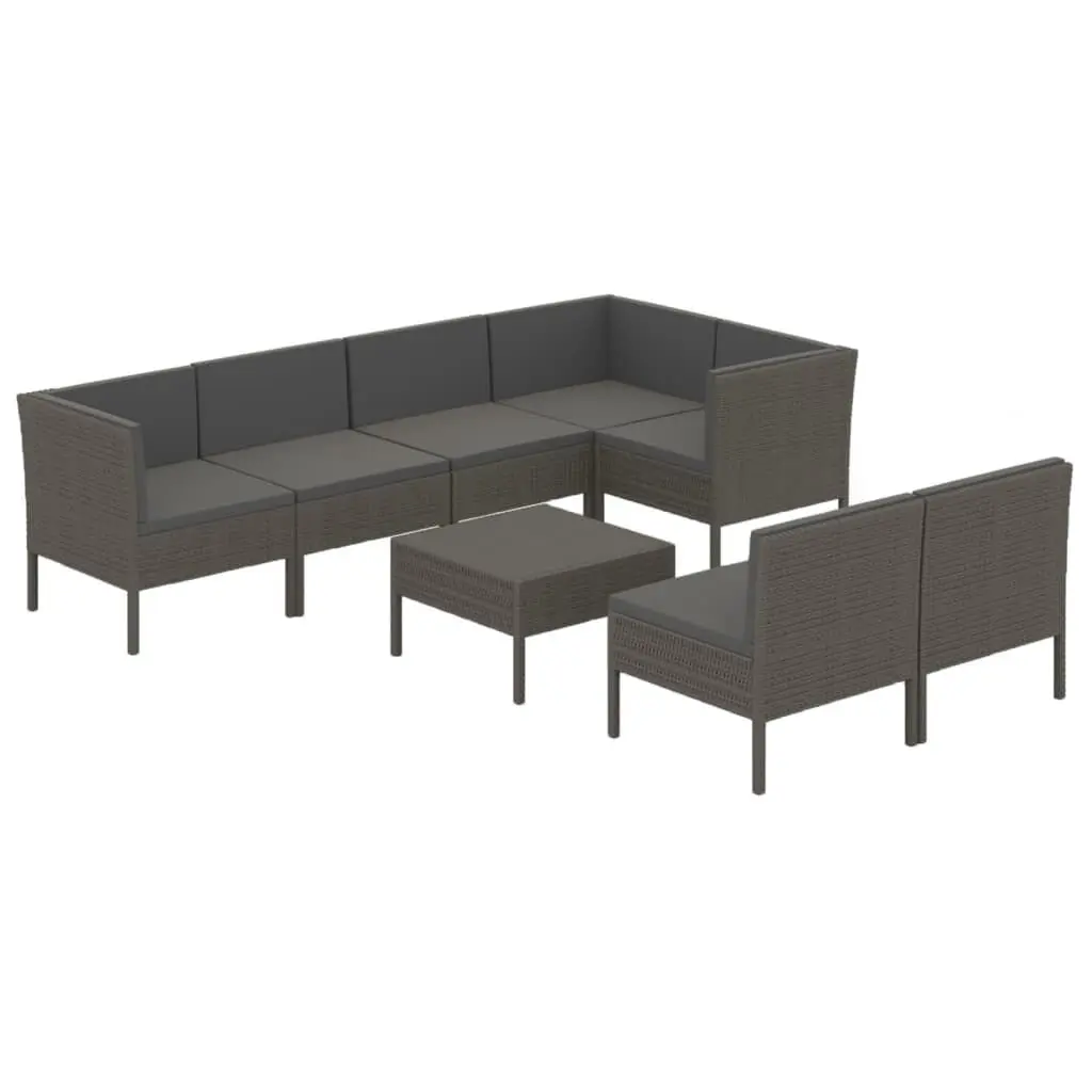 8 Piece Patio Lounge Set Cushions Poly Rattan Gray Outdoor Seating